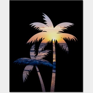 Sunset palm tree Posters and Art
